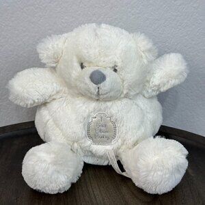 Demdaco Nat & Jules Plush Teddy Bear Rattle God Bless Baby White